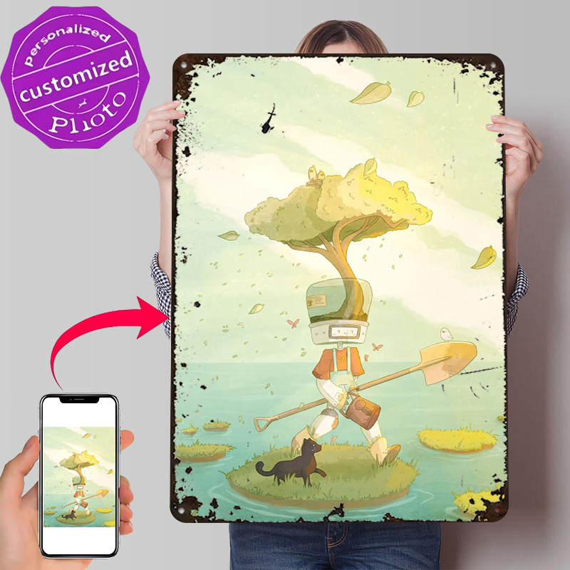 Bonsai Garden Wall - ملصق ريترو معدني مطبوع ثلاثي الأبعاد